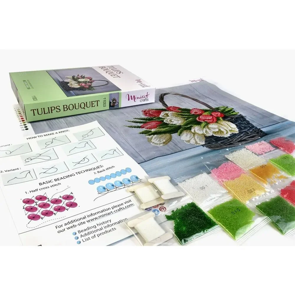Bead Embroidery Kit Miniart Crafts 11003-3 Tulips Bouquet DIY Home Wall Decor